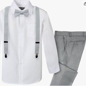 Boys 4T, 4-Piece Suspender Outfit with Bowtie, light grey/white